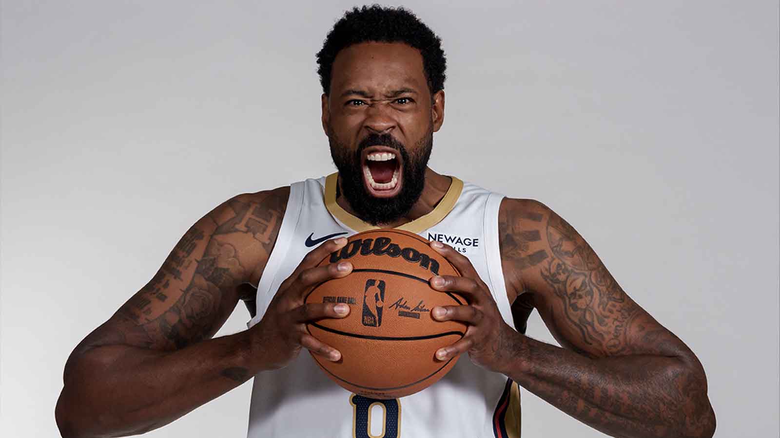 New Orleans Pelicans center DeAndre Jordan (6) takes part in media day at Smoothie King Center.