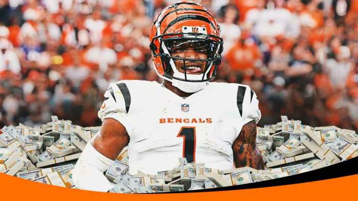 Ja'Marr Chase surrounded by piles of cash.