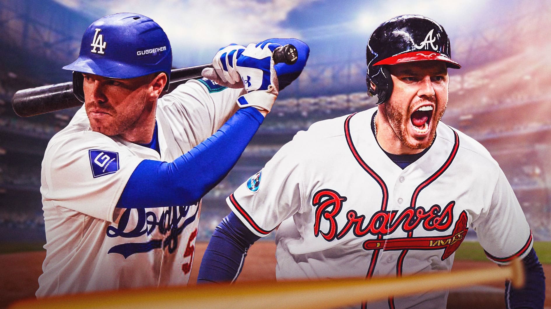 Freddie Freeman playing for the Los Angeles Dodgers and Atlanta Braves.