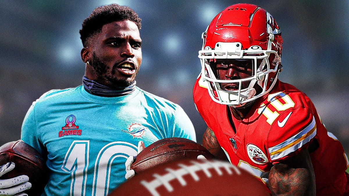 Tyreek Hill playing for the Miami Dolphins and the Kansas City Chiefs.