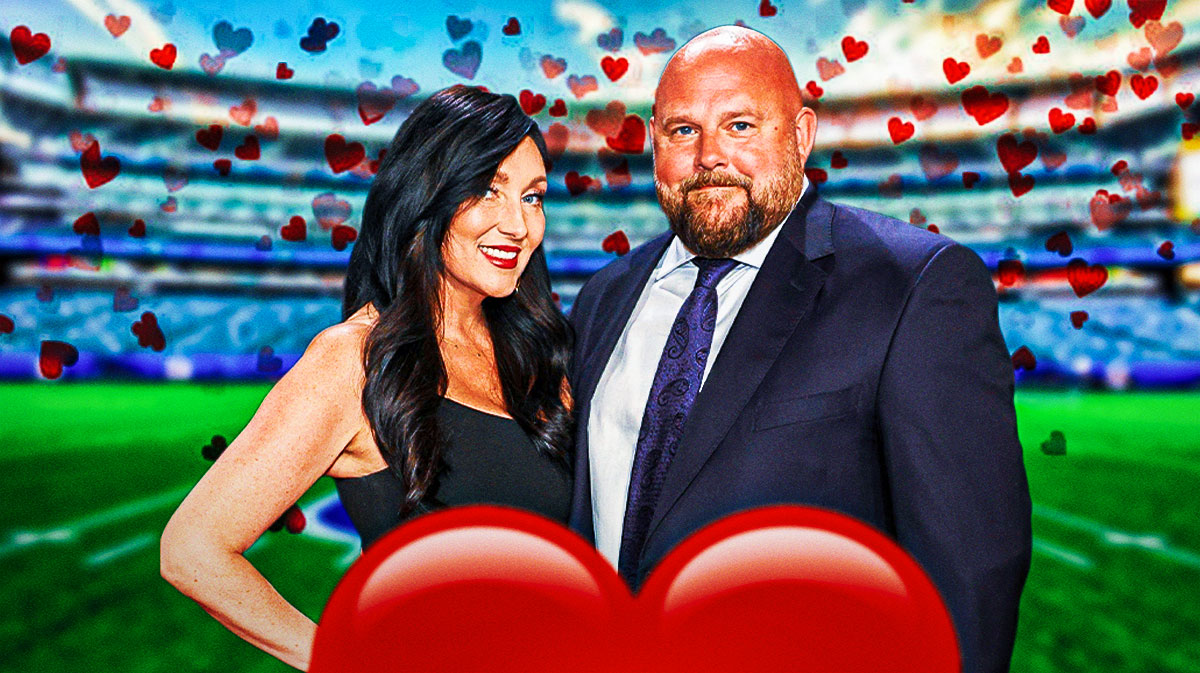 Beth Daboll and Brian Daboll surrounded by hearts.
