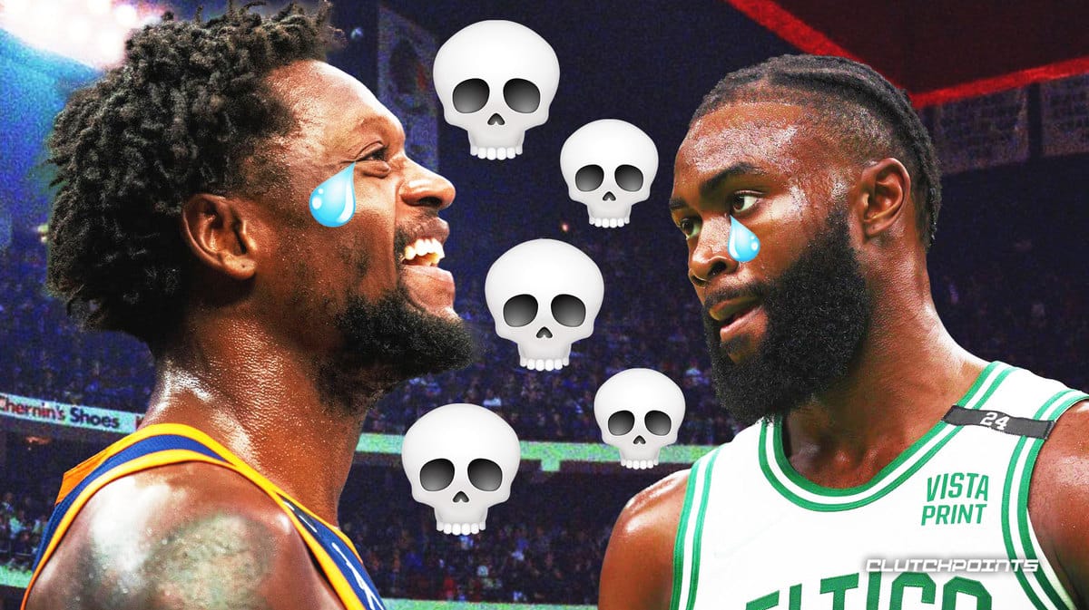 Knicks' Julius Randle act on Jaylen Brown after missing free throws