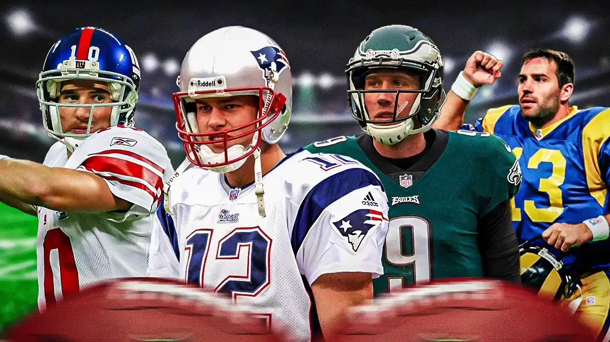 Tom Brady (2001 Patriots), Eli Manning (2007 Giants), Kurt Warner (1999 Rams), Nick Foles (2017 Eagles)