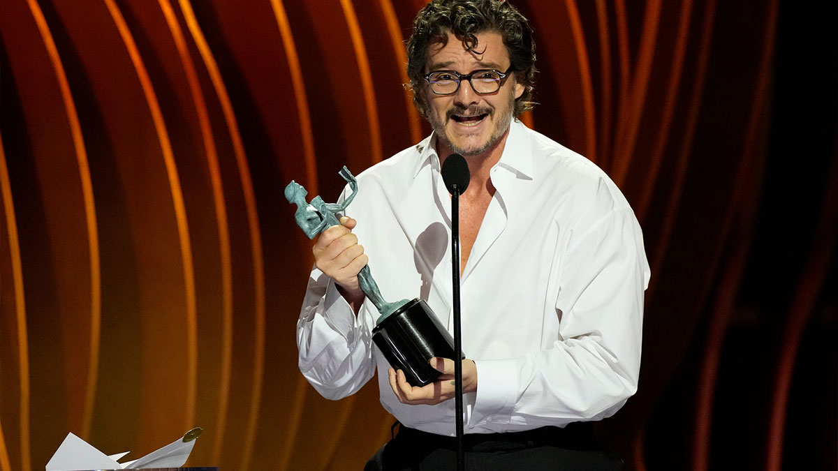 Pedro Pascal accepts the award for outstanding performance by a male actor in a drama series during the Screen Actors Guild Awards on Saturday, Feb. 24, 2024 at The Shrine Auditorium and Expo Hall in Los Angeles.