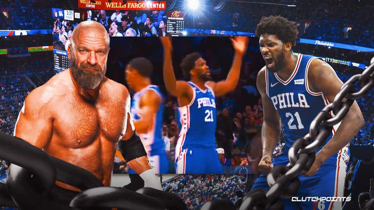 Joel Embiid Walks Out with Triple H to Ring The Bell 