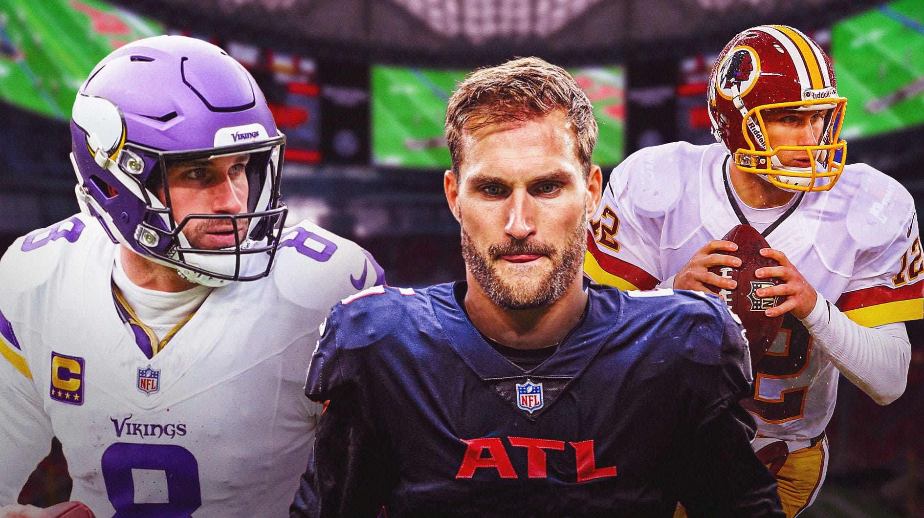 Kirk Cousins playing for the Vikings, Falcons and Redskins.