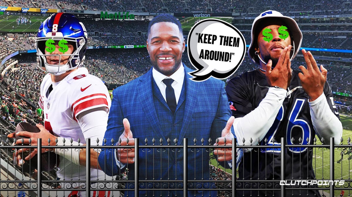 Michael Strahan, Saquon Barkley, Daniel Jones, Joe Schoen, Giants