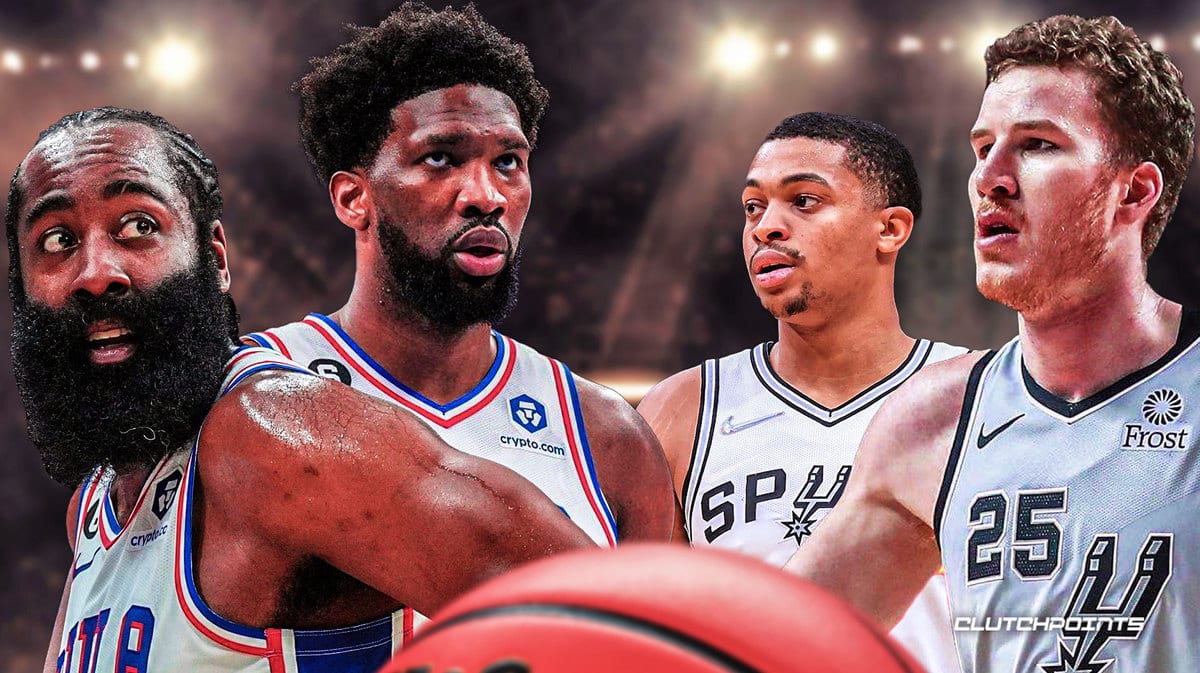 Sixers, Spurs, James Harden, Joel Embiid, Keldon Johnson, Jakob Poeltl