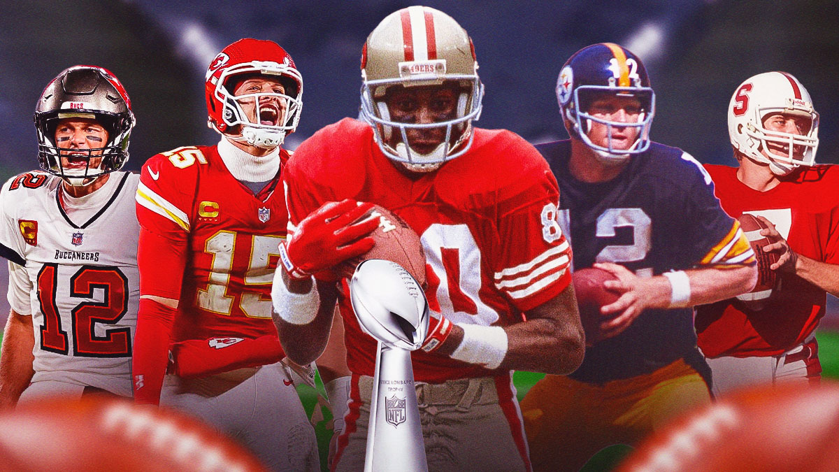 Tom Brady, Patrick Mahomes, Jerry Rice, Terry Bradshaw, and John Elway.