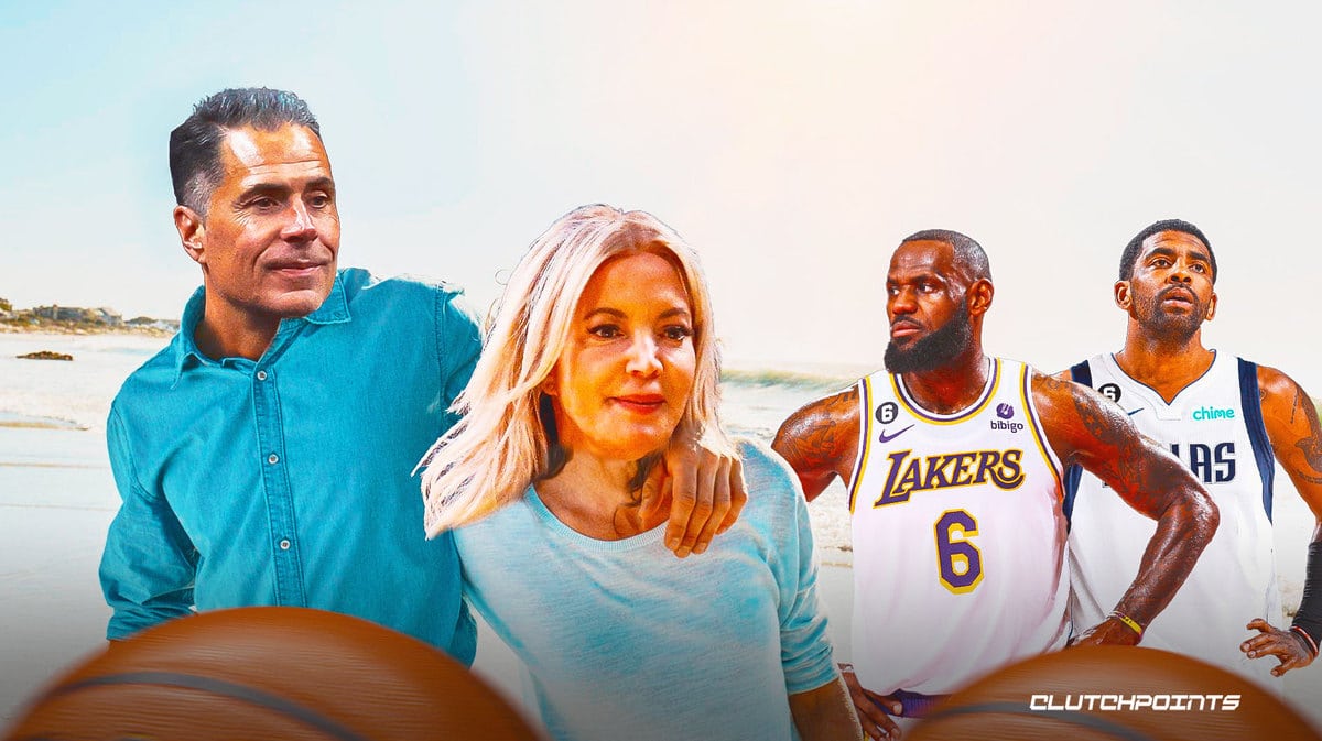 lakers lebron james rob pelinka jeanie buss lebron james kyrie irving