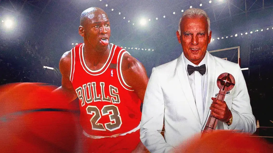 Michael Jordan and Nikos Galis, a legendary European basketball player.