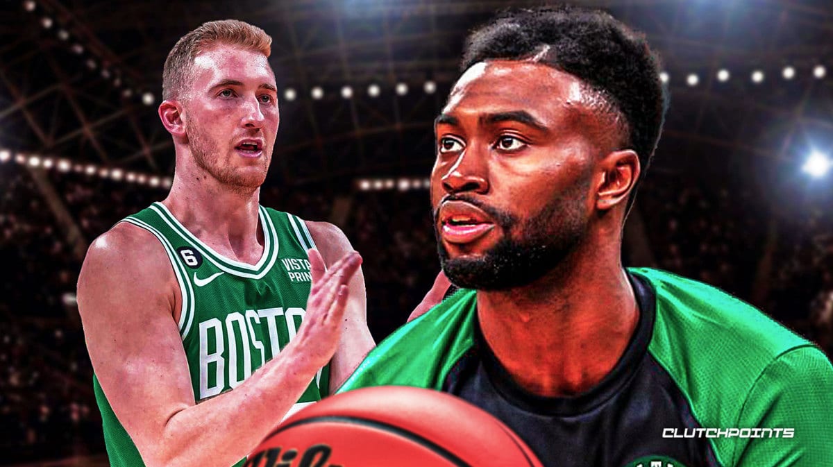 Jaylen Brown's fired up reaction to Sam Hauser locking down Darius Garland