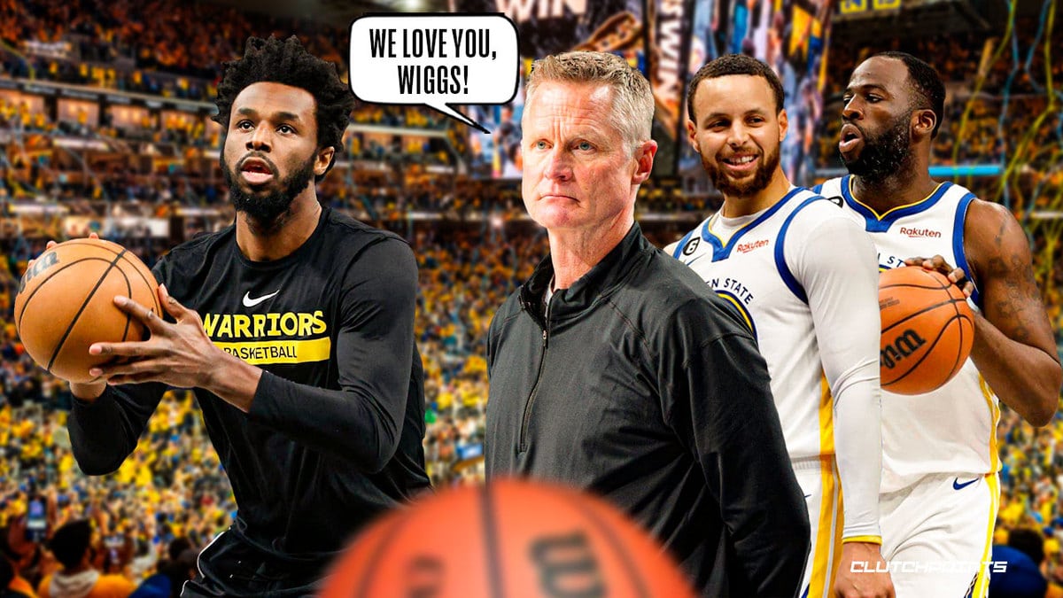 Andrew Wiggins, Steve Kerr, Stephen Curry, Draymond Green, Warriors