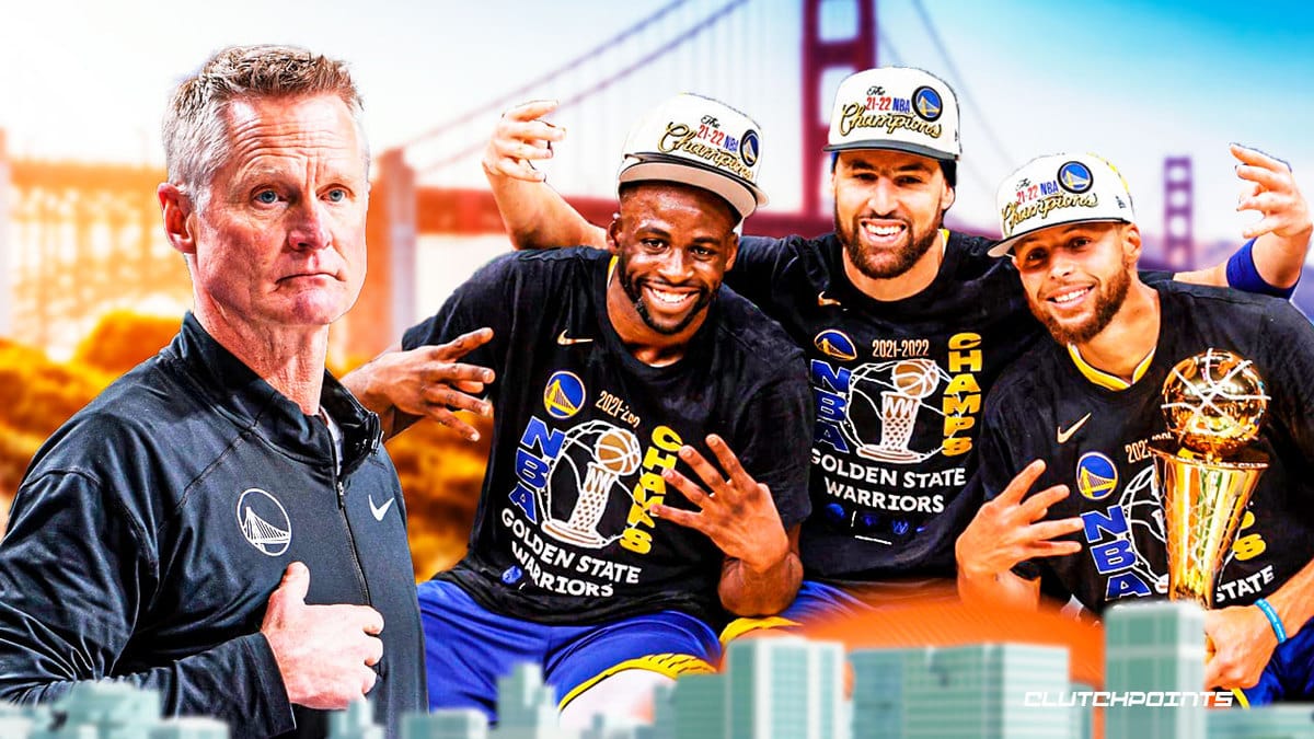 Steve Kerr, Steph Curry, Klay Thompson, Draymond Green, Warriors