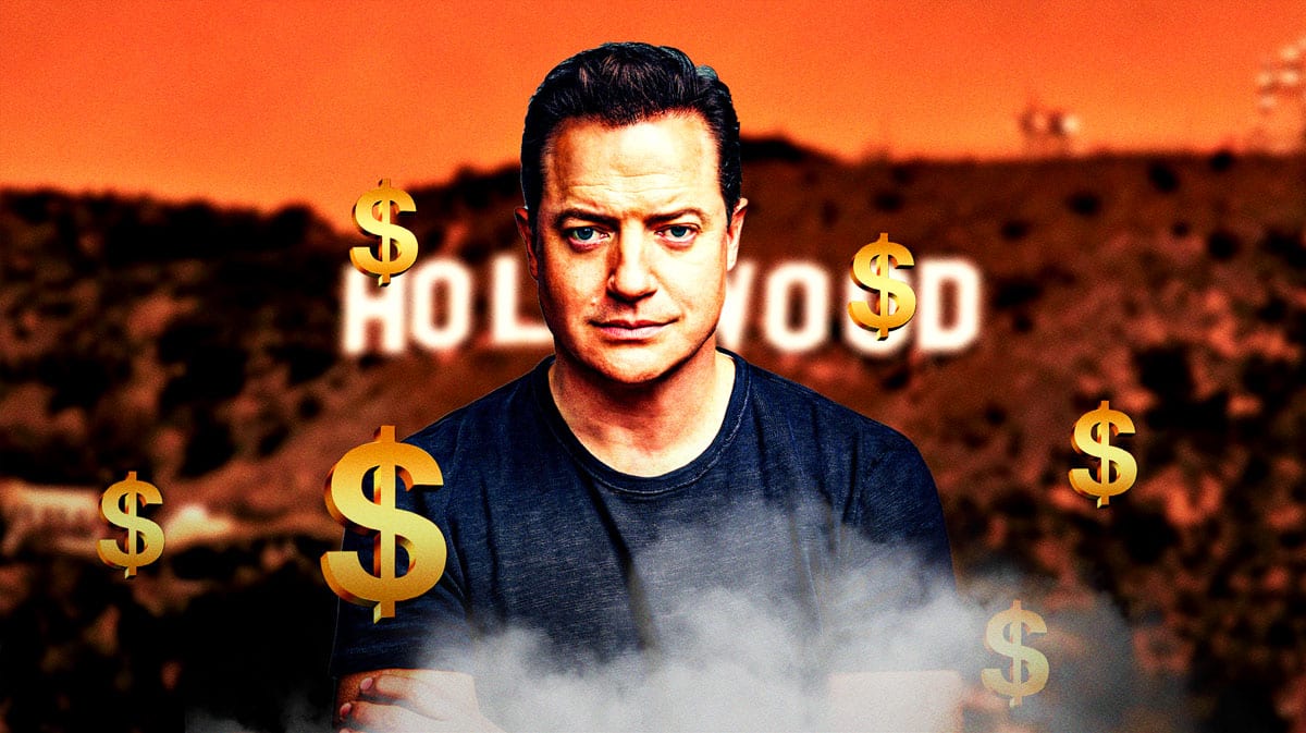 Brendan Fraser surrounded by dollar signs.