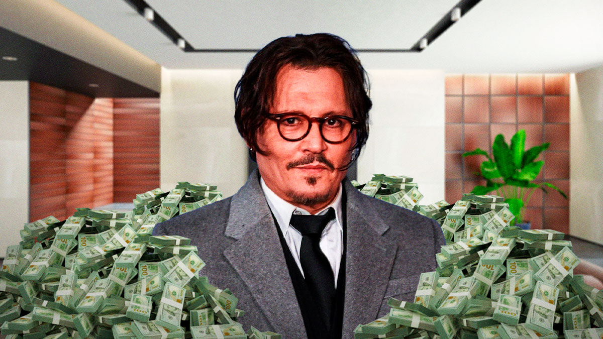 Johnny Depp surrounded by piles of cash.