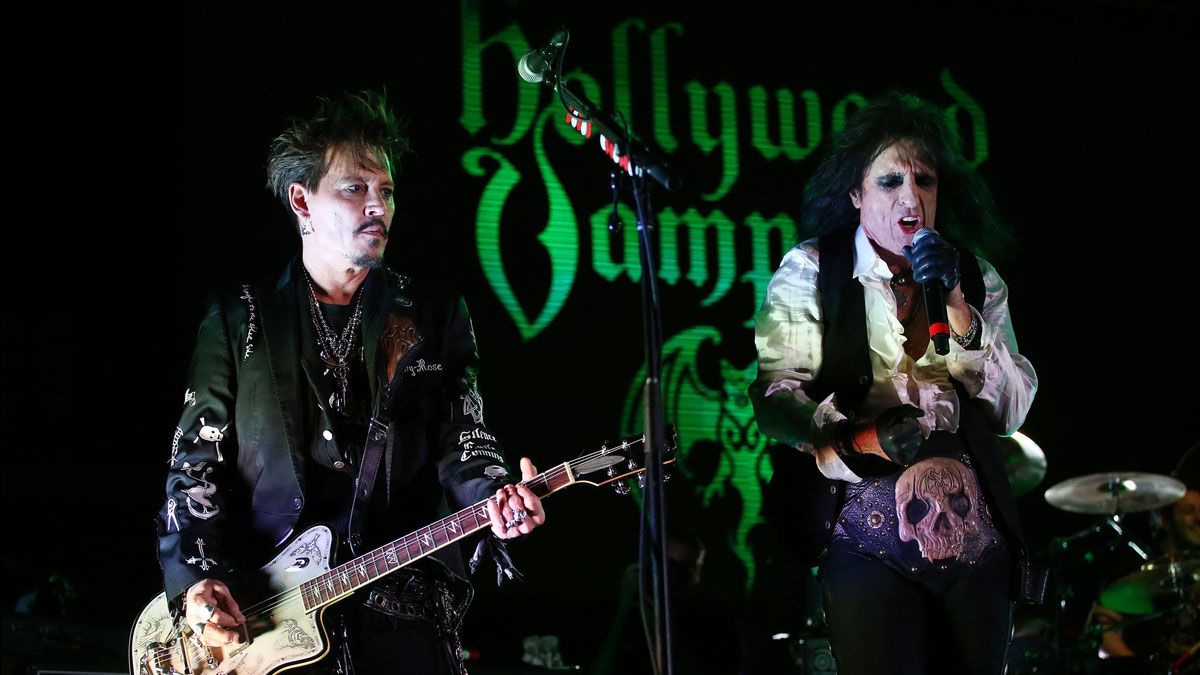 Johnny Depp and Alice Cooper of The Hollywood Vampires perform at The Pool at Talking Stick Resort on May 17, 2019 in Scottsdale, Ariz.