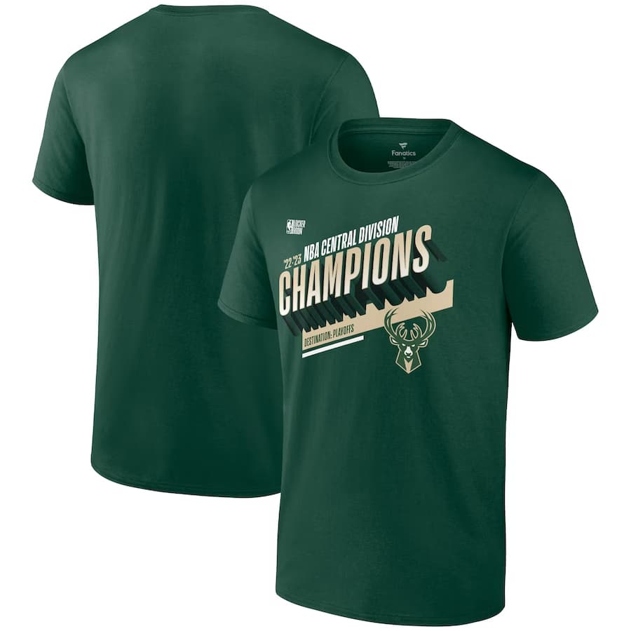 2023 Central Division Champions Locker Room T-Shirt - Hunter Green colorway on a white background.