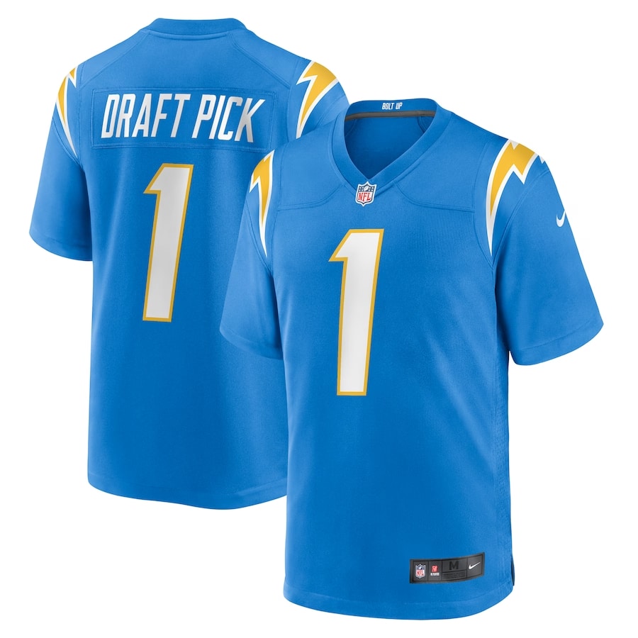2023 Chargers Draft Jersey on a white background.