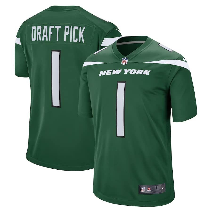 2023 Jets Draft Jersey on a white background. 