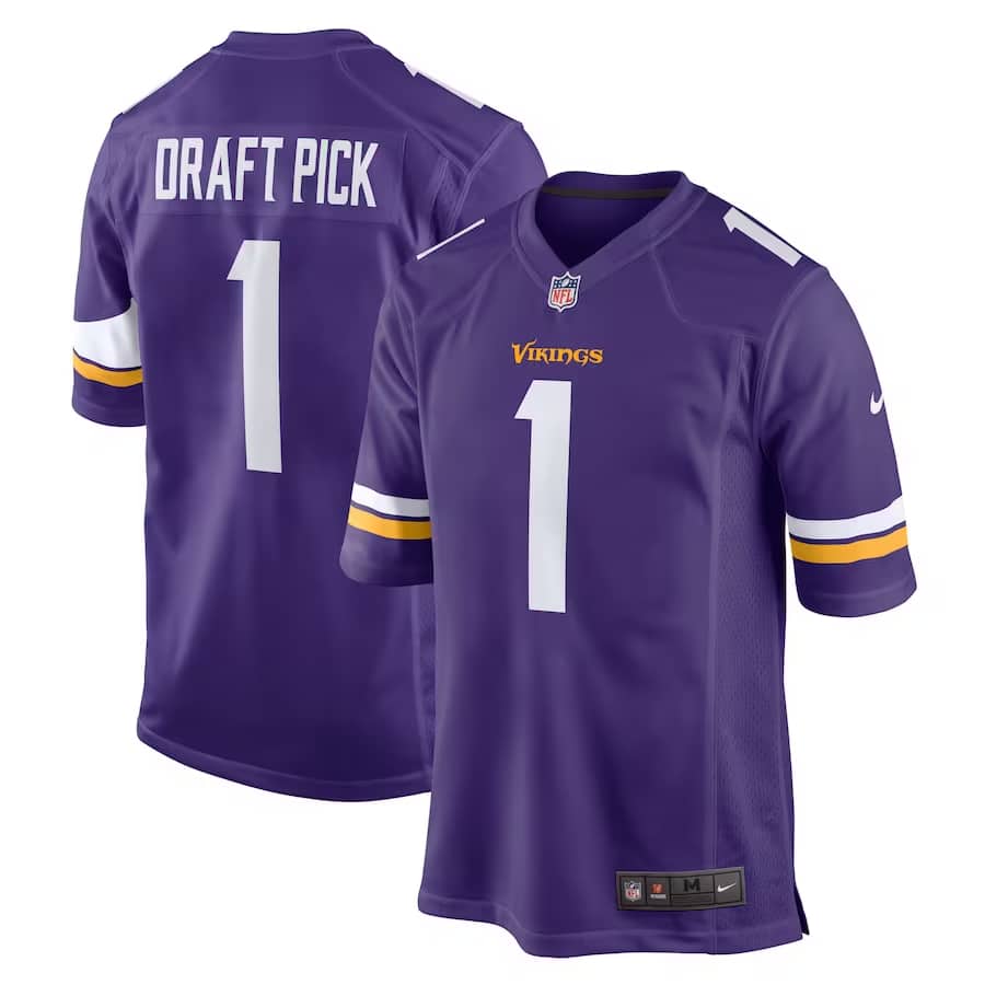 2023 Vikings Draft Jersey on a white background. 