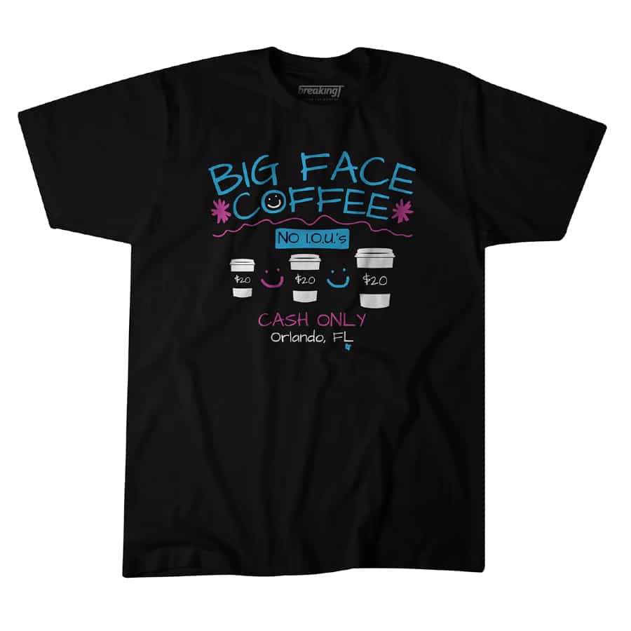 Big Face Coffee Tshirt on a white background. 