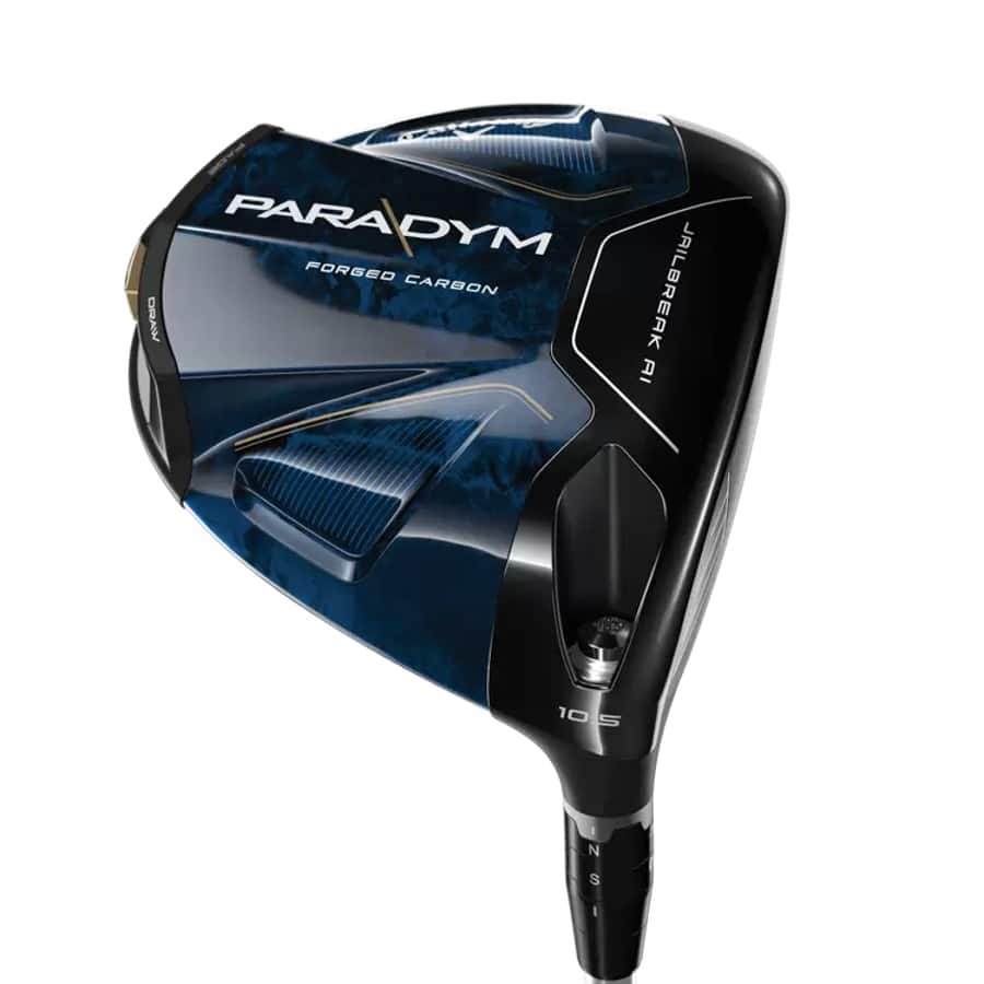 Midnight blue and black Callaway Paradym driver on a white background.