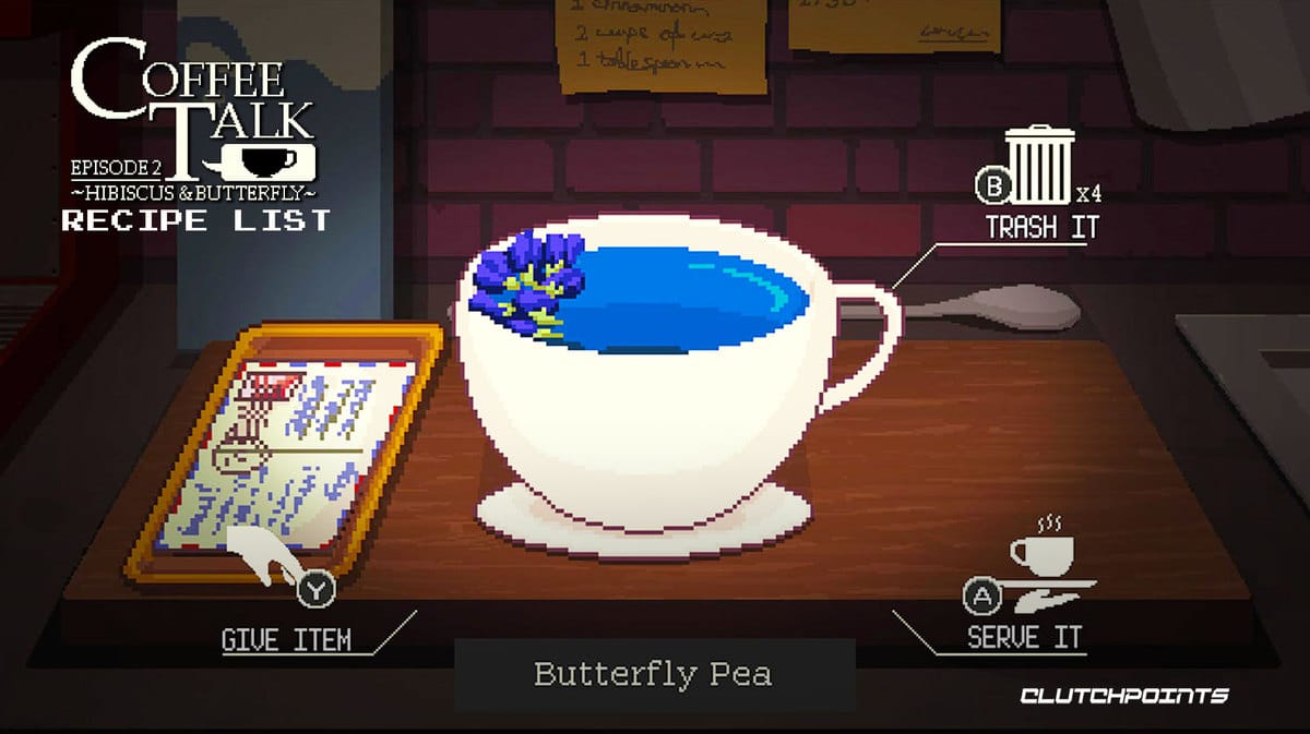 Coffee Talk Episode 2: Hibiscus and Butterfly Recipe Guide Green Tea Blue Pea Milk