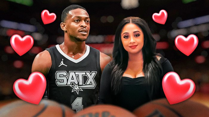 De'Aaron Fox and Recee Caldwell surrounded by hearts.