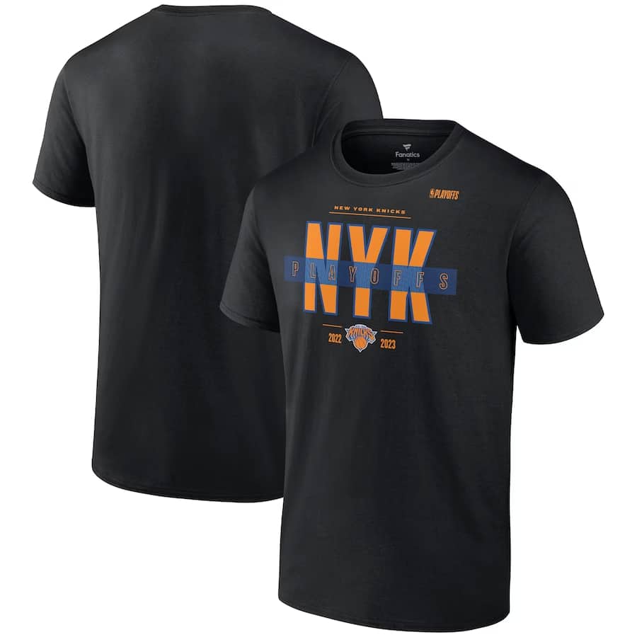 Fanatics Branded 2023 NBA Playoffs Merch Jump Ball T-Shirt - Black shirt on a white background. 
