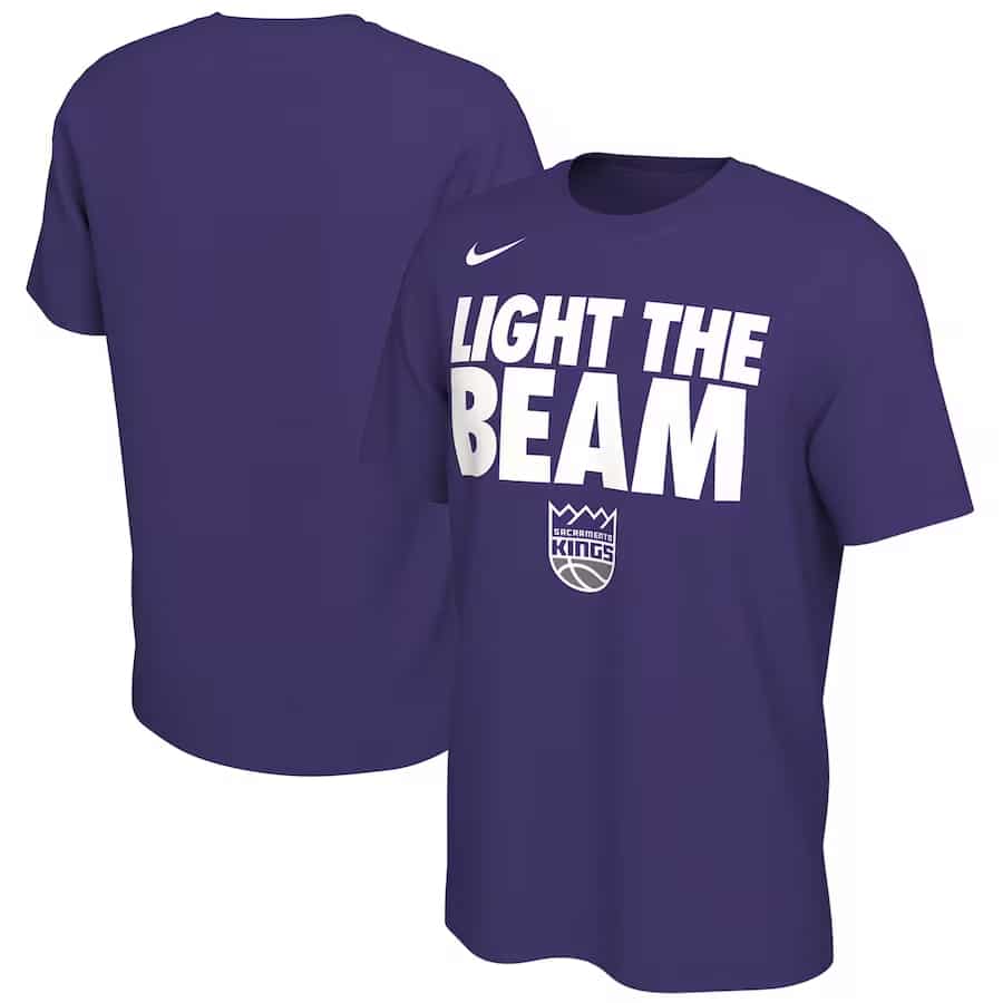 Fanatics purple colored light the beam graphics t on a white background.