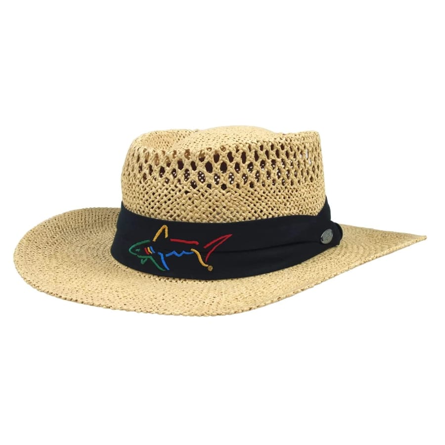 Natural straw colorway Greg Norman Signature Straw Hat on a white background.