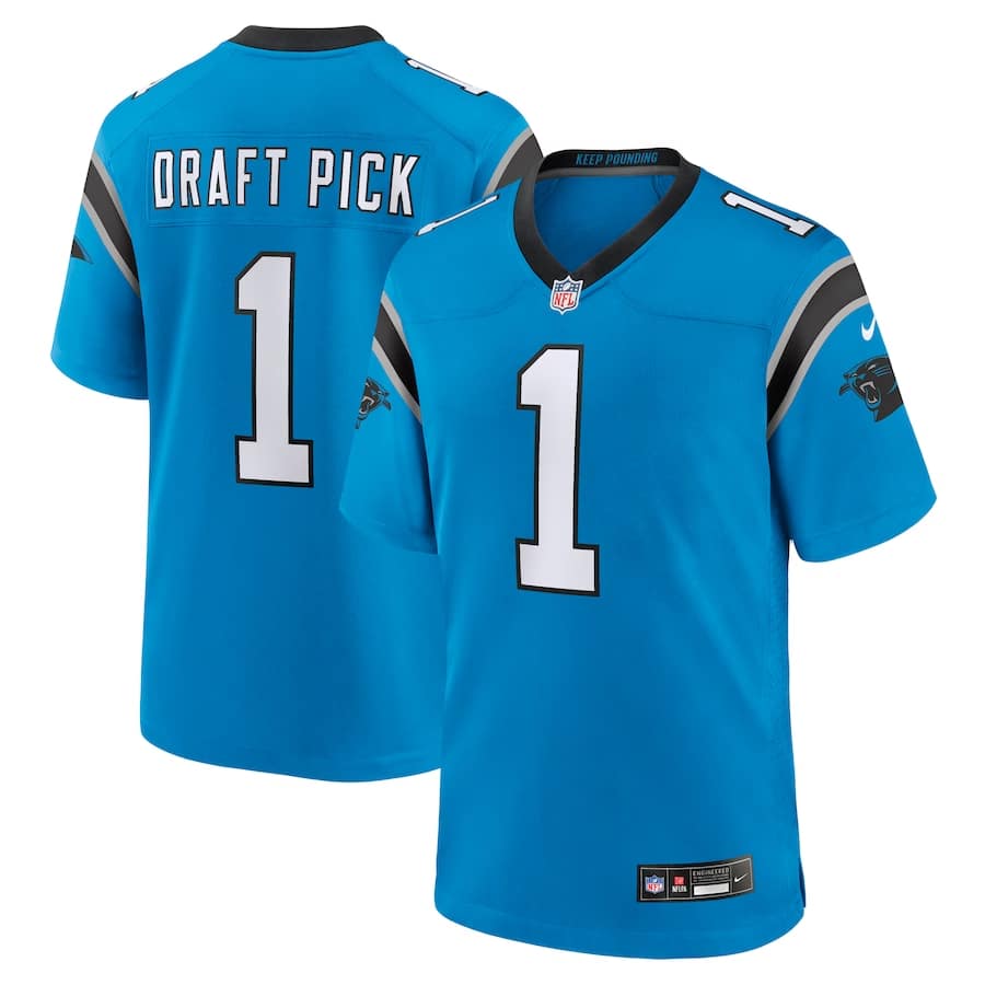 2023 Panthers Draft Jersey on a white background.