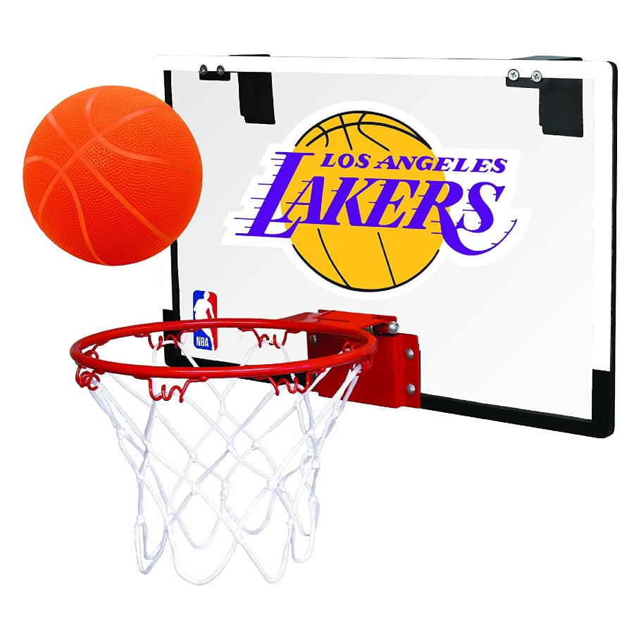 Rawlings NBA Game On Mini Hoop featuring the LA Lakers logo on a white background. 