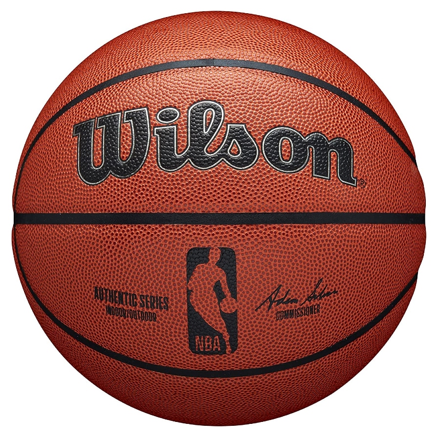The best indoor or outdoor basketball the orange Wilson NBA Authentic series is pictured on a white background.