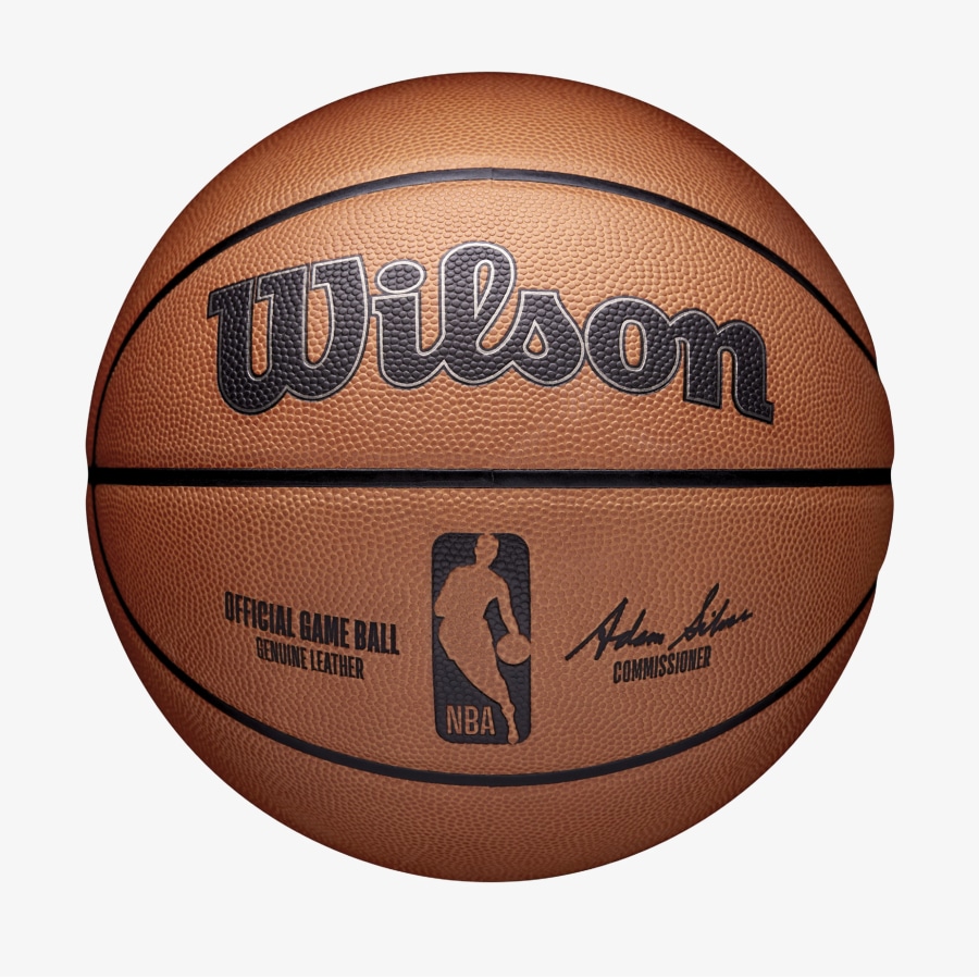 Wilson NBA official game ball on a light gray background.
