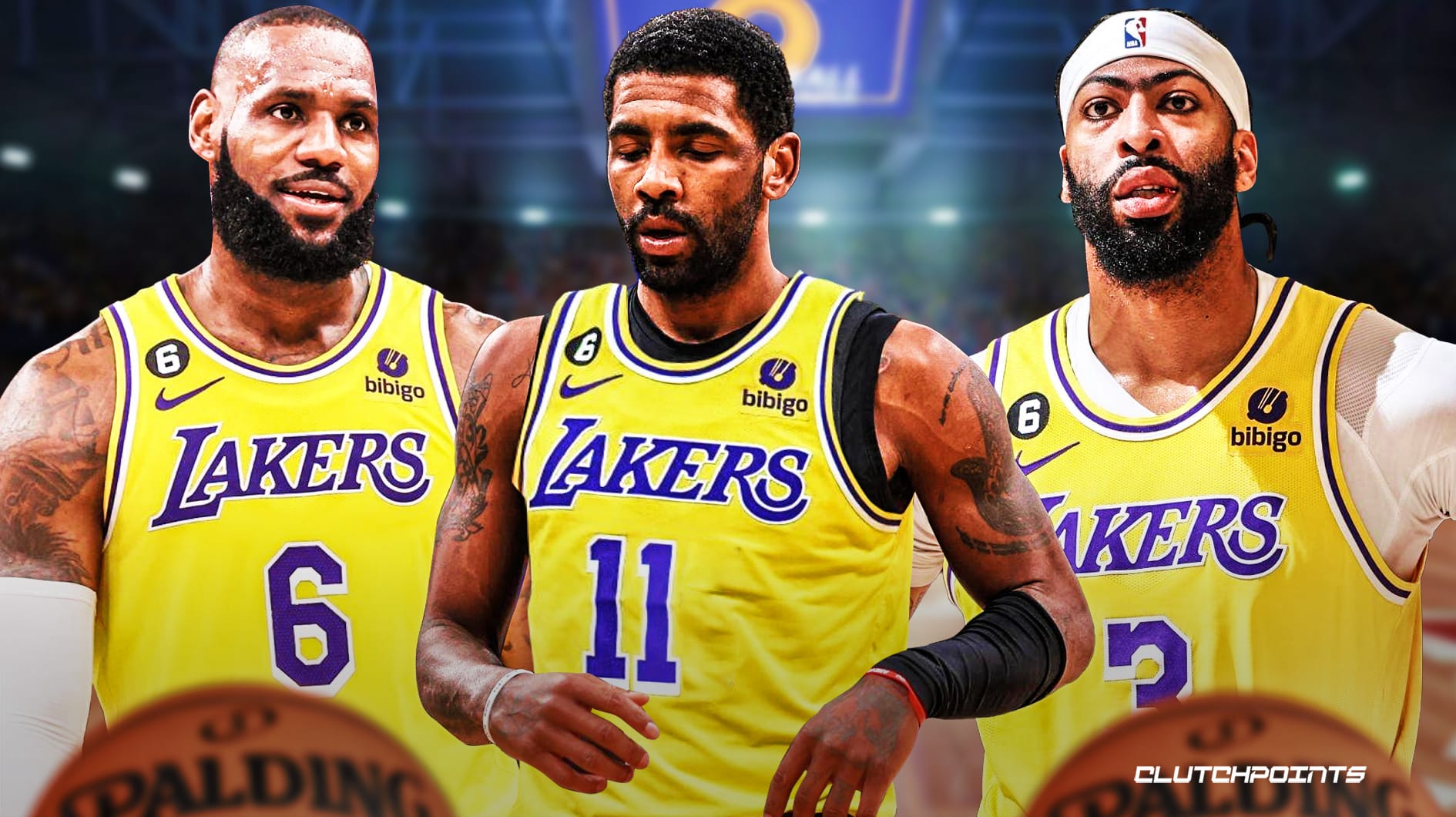 LeBron James, Anthony Davis and Kyrie Irving in a Lakers uniform 
