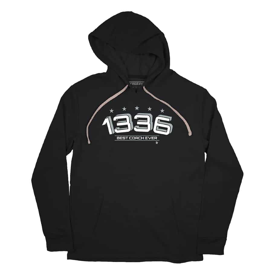 1336 Hoodie - Black colored on a white background. 