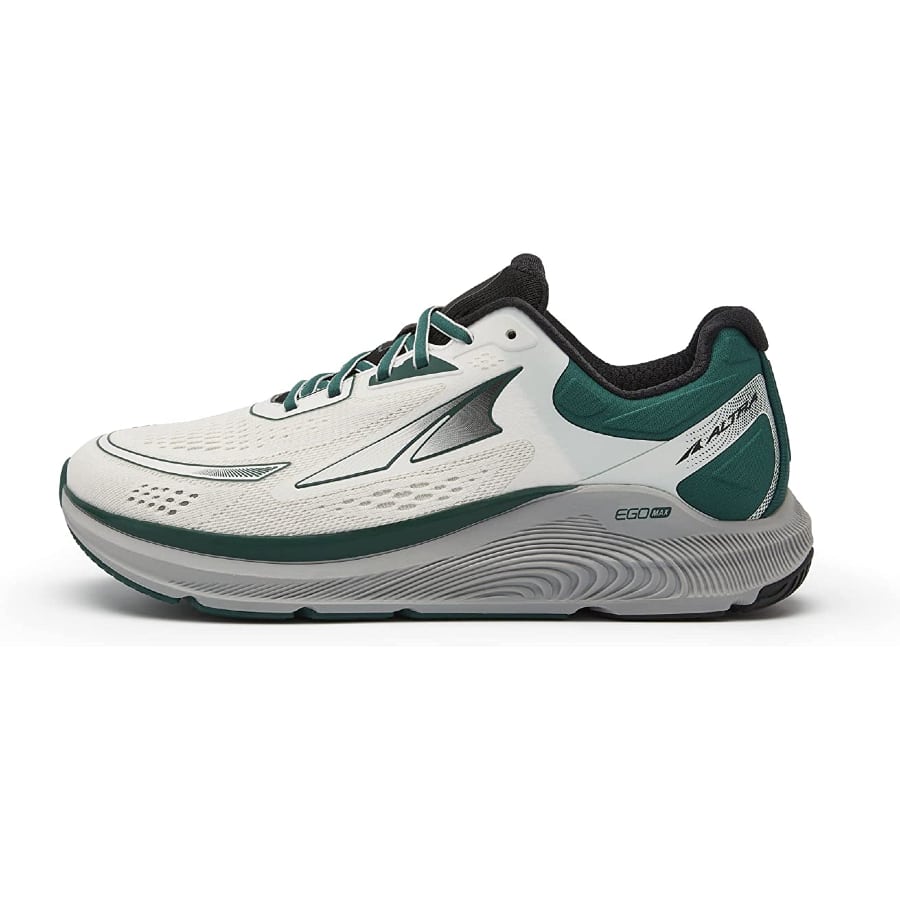 ALTRA Paradigm 6 - White/Green colored running shoes on a white background.