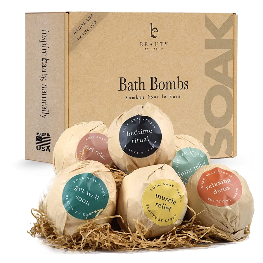Beauty by Earth - Bath bomb gift set display on a white background.