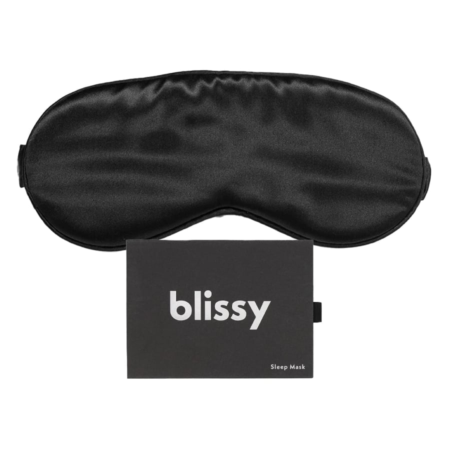 Blissy Silk sleep mask - Black colored on a white background.