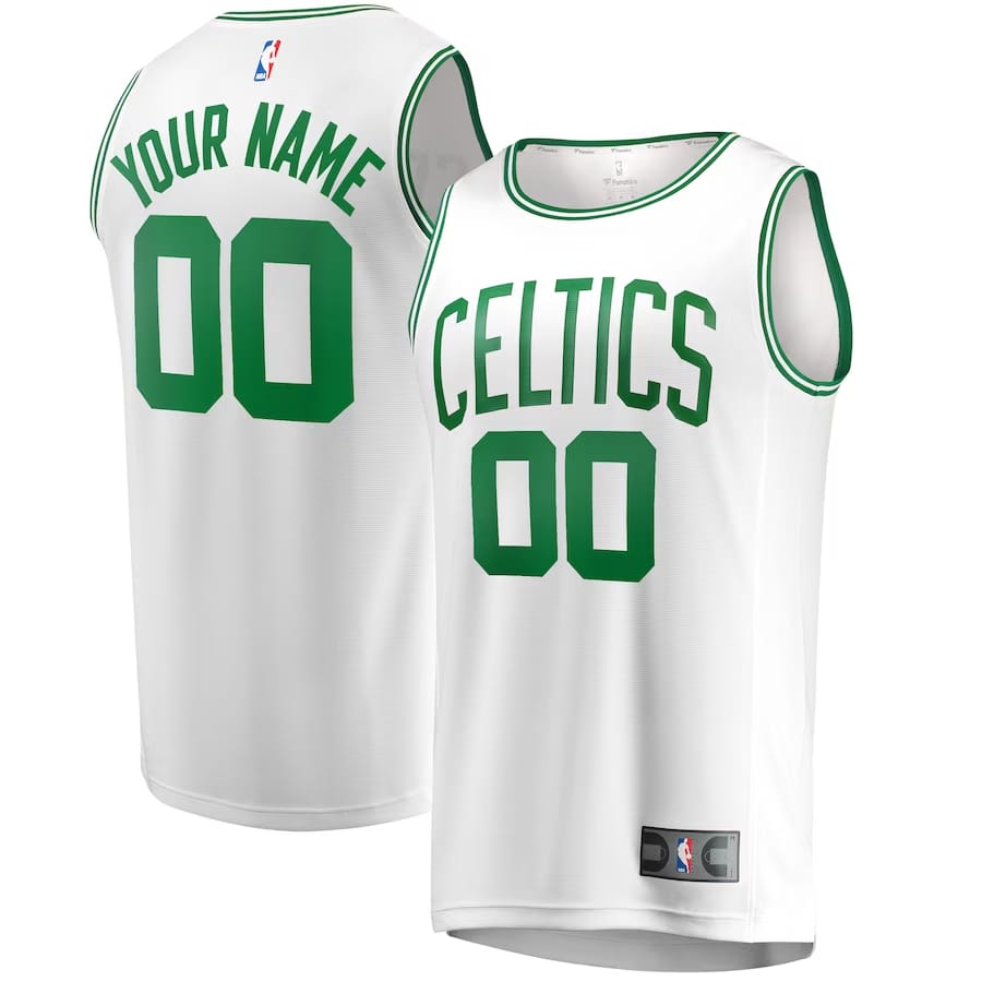 Boston Celtics Fanatics replica custom jersey association edition - White colorway on a white background.