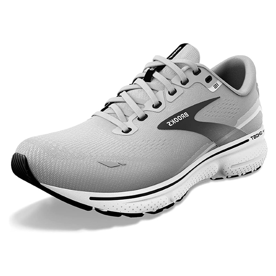 Brooks Ghost 15 - Gray/Alloy/Oyster colored running shoes on a white background.