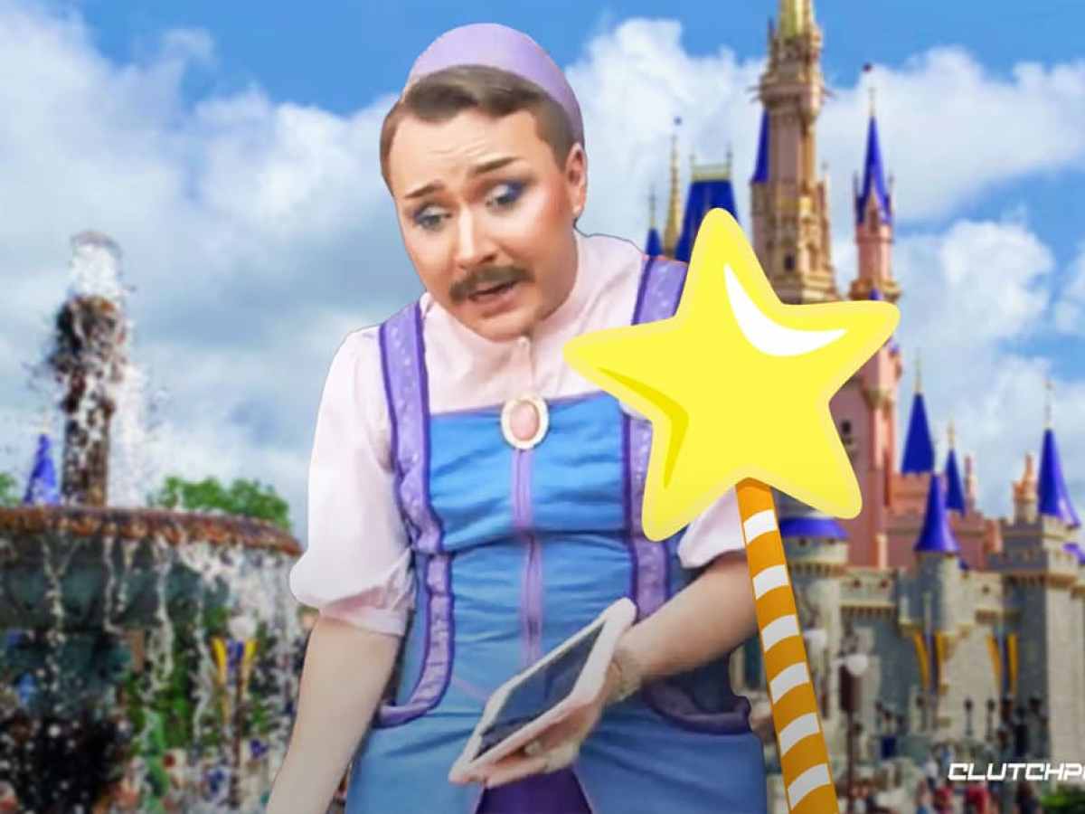 male disney employee dressed as fairy godmother A Disney employee dubbed Nick the fairy godmother has won praise online  after a viral video showing them making a child's princess dreams come  true, despite predictable backlash.   In the
