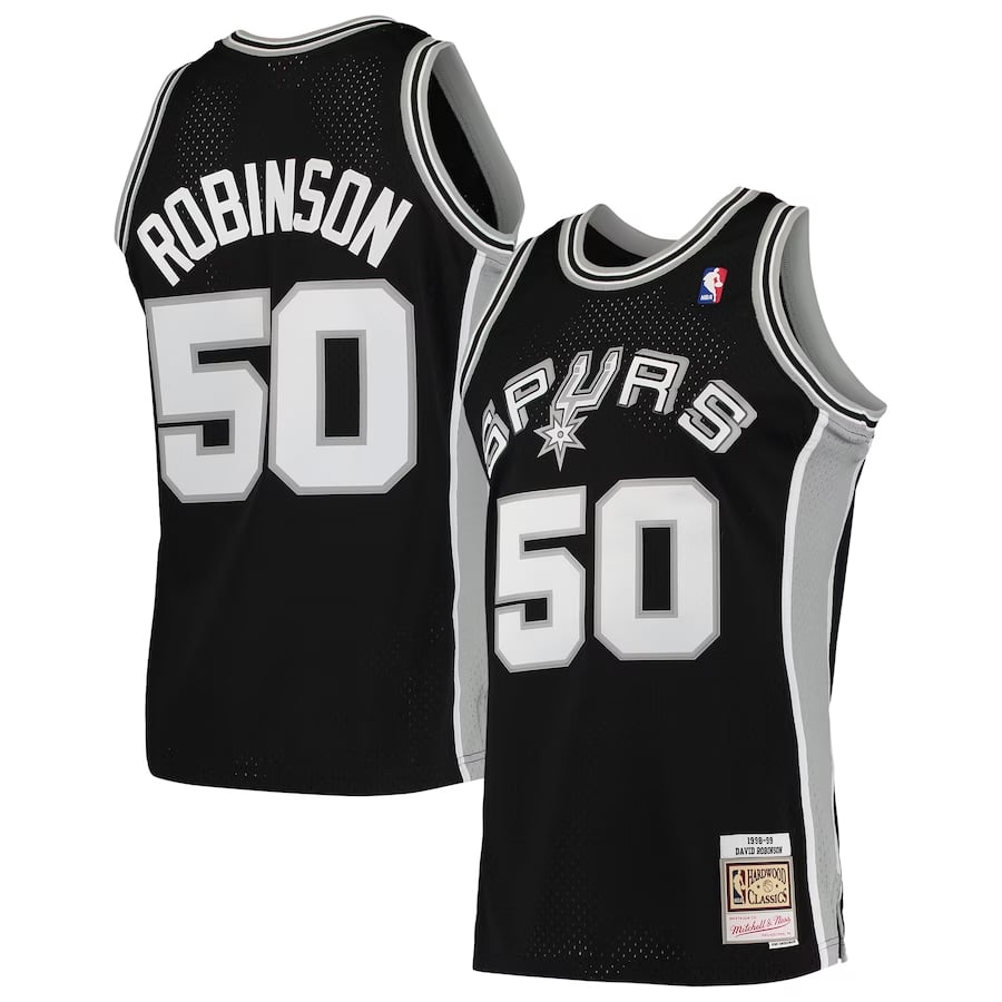 David Robinson Spurs Mitchell & Ness classics '98-99 jersey - Black colorway on a white background.