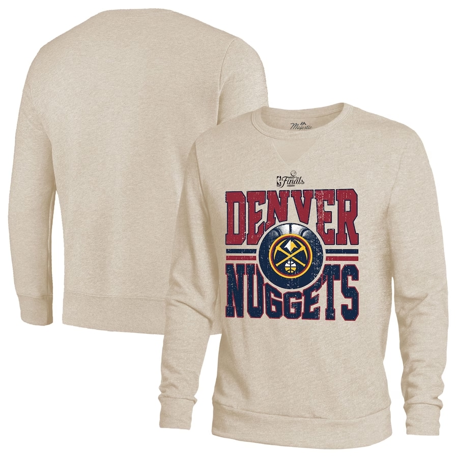Denver Nuggets 2023 NBA Finals pullover sweatshirt - Cream colored on a white background.