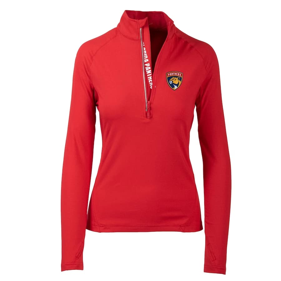 Florida Panthers Levelwear Women's half-zip pullover - Red colored on a white background.
