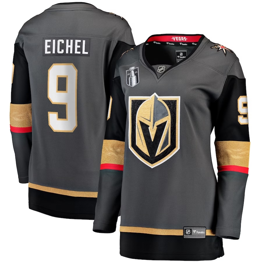 Jack Eichel Knights Women's 2023 Stanley Cup Final jersey - Black colorway on a white background.