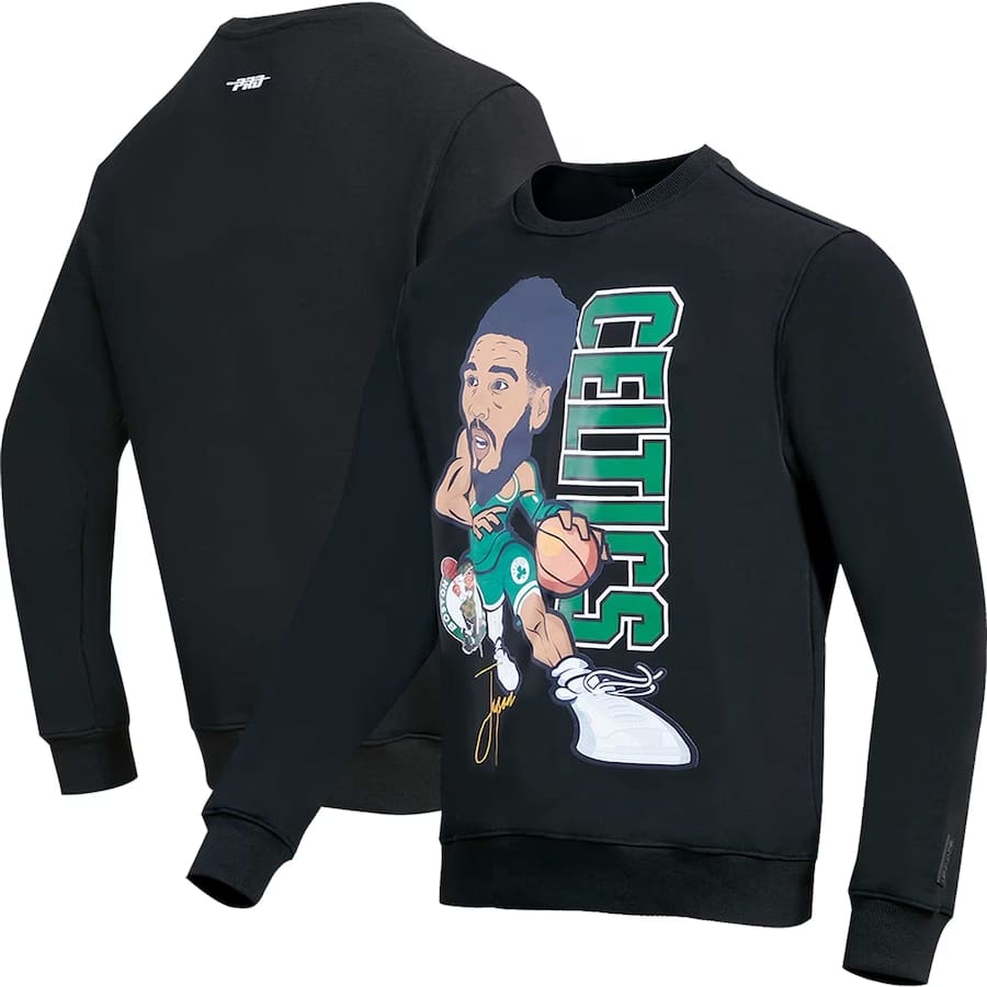 Jayson Tatum Boston Celtics avatar pullover sweatshirt - Black colored with a white background.