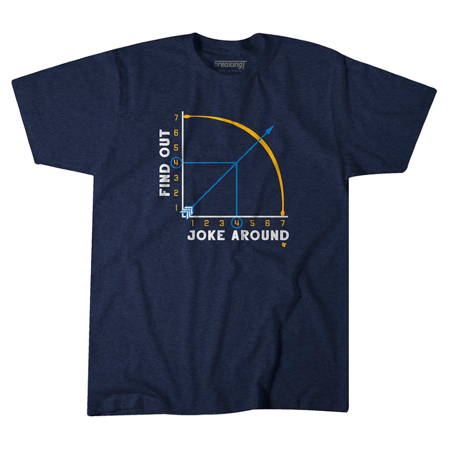 Joke around & find out t-shirt - Navy color on a white background